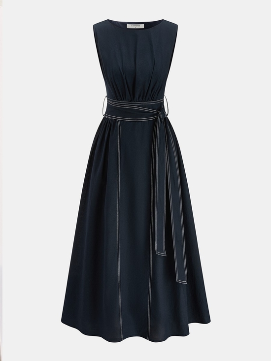 Commense Dresses & Skirts - Commense Navy Sleeveless Midi Dress with Waist Tie